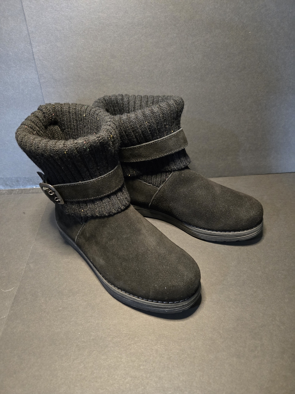Skechers J'Adore Black Suede Sweater Ankle Boots Style 48625 Women's Size 7.5
